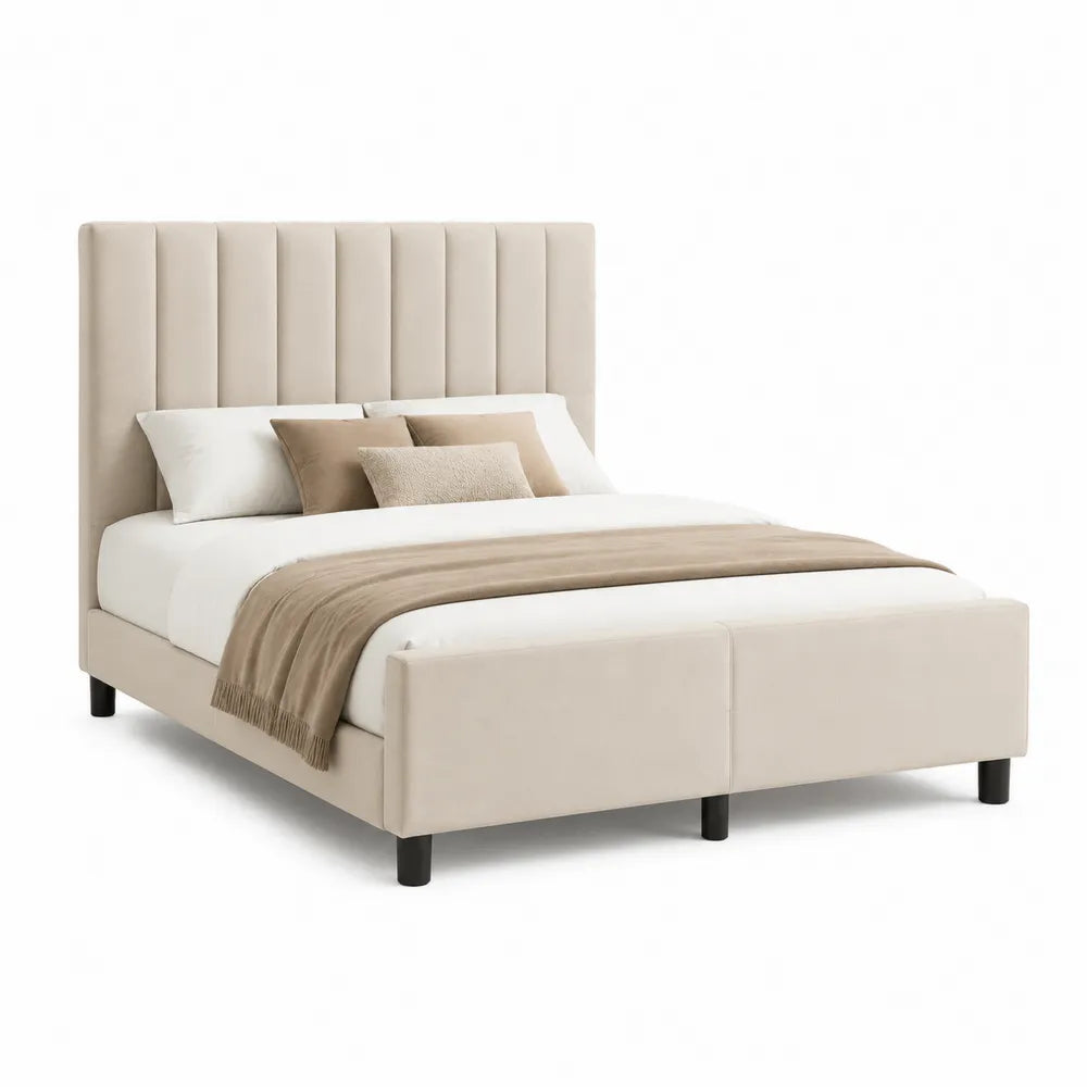 Polsterbett mit Kopfteil 180 x 200 cm Stoff Bettgestell Beige Schwarz rechteckig
