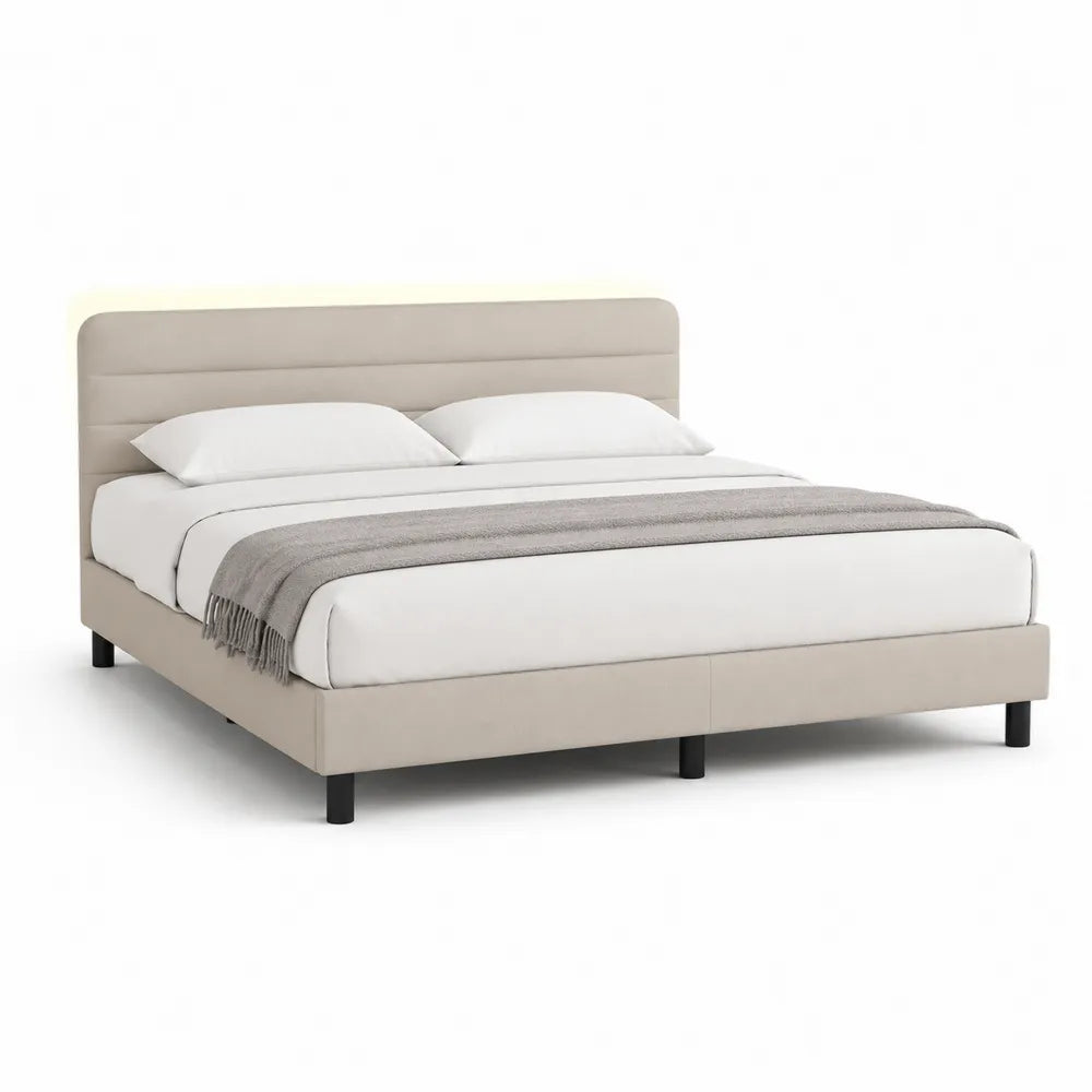 Polsterbett Bettgestell 180 cm x 200 cm Polyester Metall Schwarz Beine Beige rechteckig