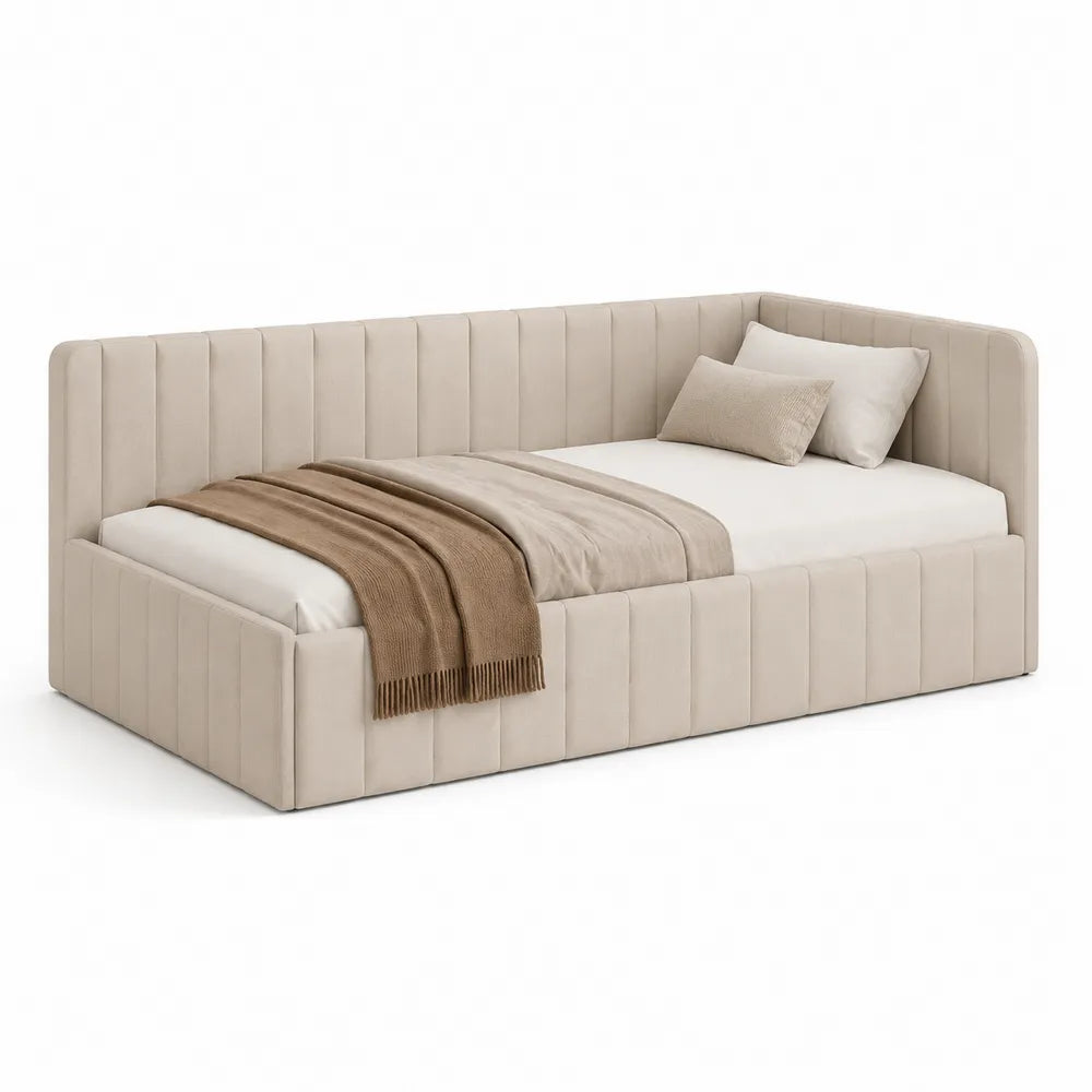 Tagesbett Polsterbett 90 cm 200 cm Beige rechteckig Holzwerkstoff Polyester