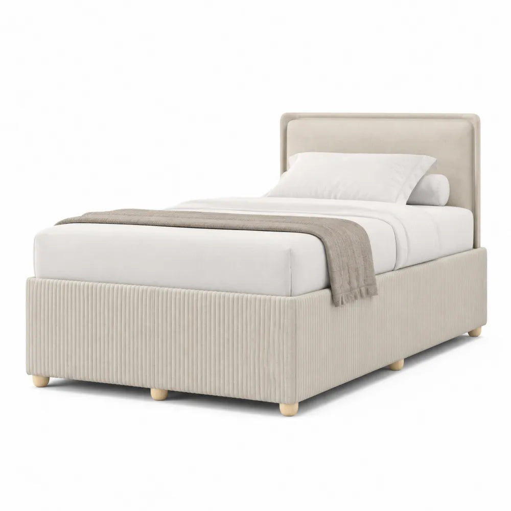 Polsterbett Einzelbett 90 cm x 200 cm Polyester Holzwerkstoff Beige rechteckig