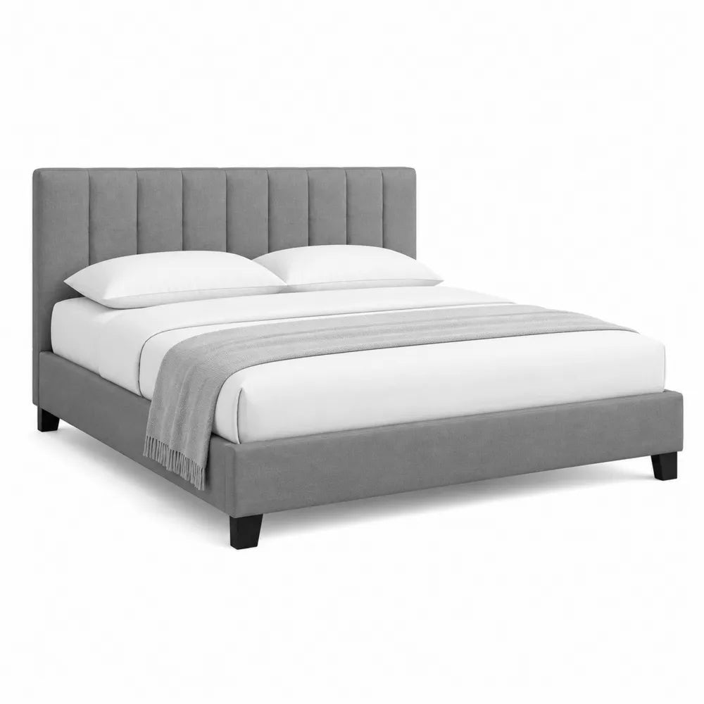 Polsterbett Bettgestell 180 x 200 cm vertikal gesteppte Kopfteil MDF Spanplatte Polyester Grau rechteckig schwarze Beine