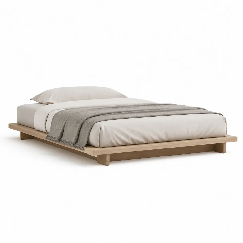 Plattformbett Bettgestell 160 cm x 200 cm Holz Naturholzfarben rechteckig niedriger Rahmen ohne Kopfteil