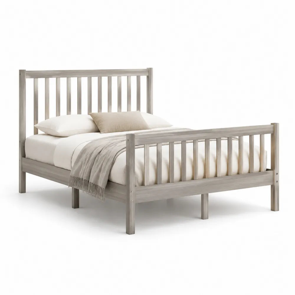 Bettgestell Doppelbett 160 cm 200 cm Holz Massivholz Lattenrost Hellgrau rechteckig mit Kopfteil und Fußteil