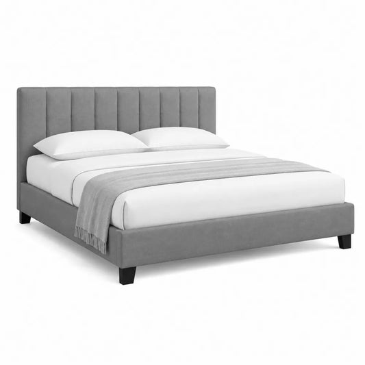 Polsterbett Bettgestell 180 x 200 cm vertikal gesteppte Kopfteil MDF Spanplatte Polyester Grau rechteckig schwarze Beine