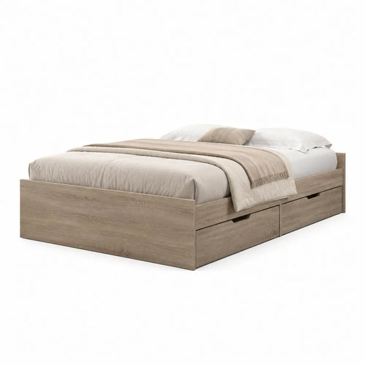 Stauraumbett Bettgestell mit 2 Schubladen 160 x 200 cm Holzdekor Eichefarben rechteckig