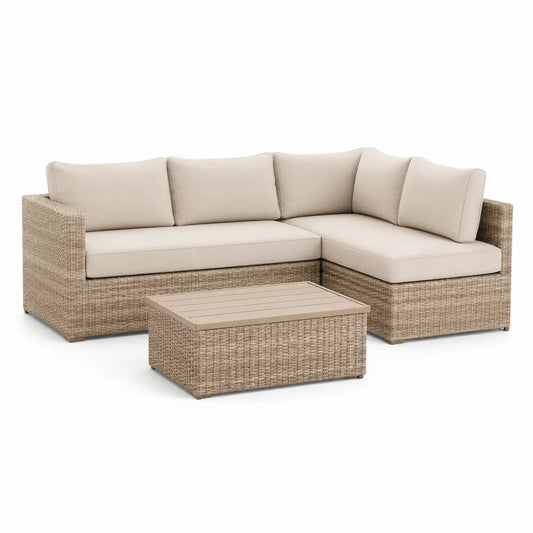 Gartenlounge Set L Form Polyrattan Aluminium Rattan Tisch Beige Natur 250 cm